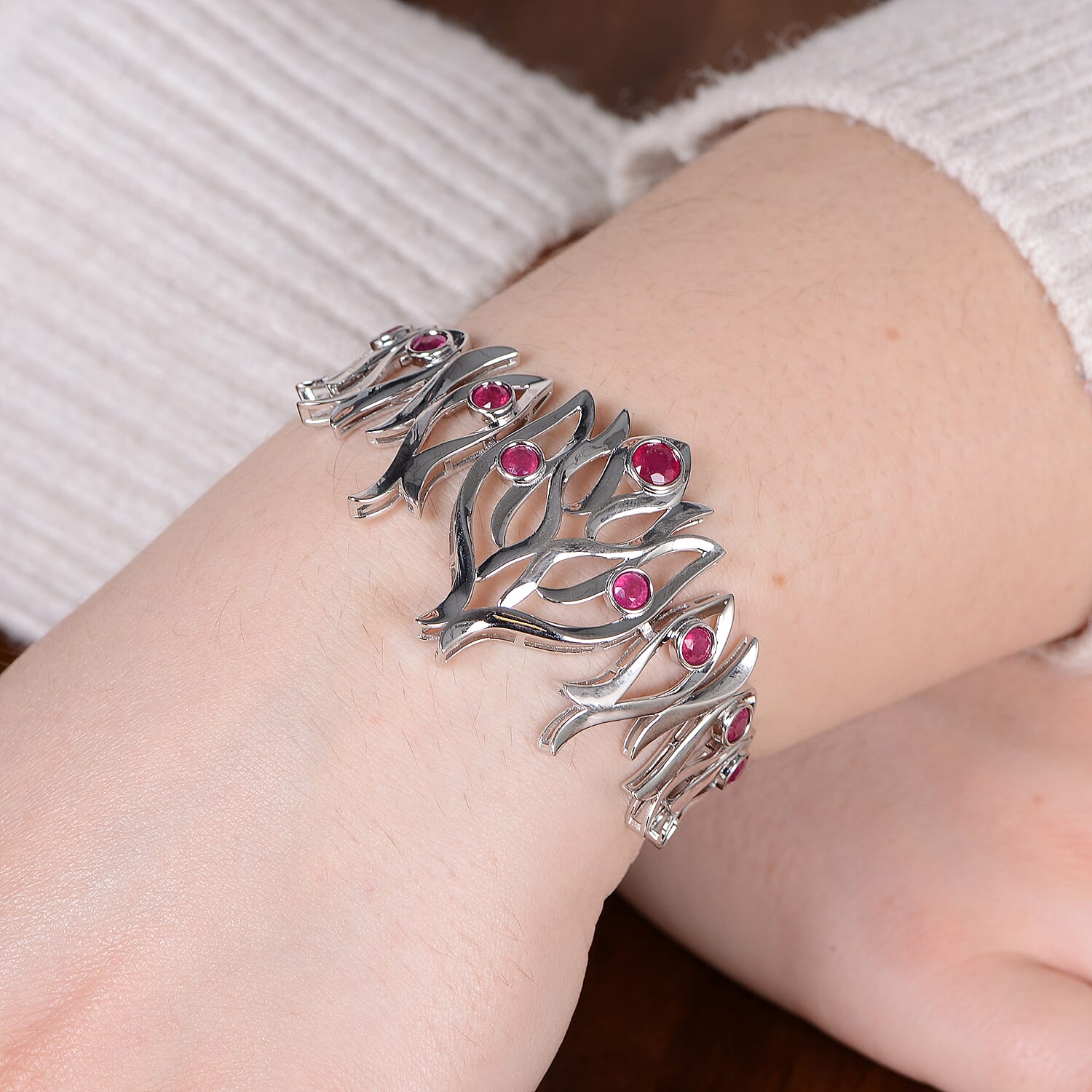 LucyQ Flame Collection - African Ruby (FF) Bracelet (Size 8) in Rhodium Overlay Sterling Silver 3.88 Ct.