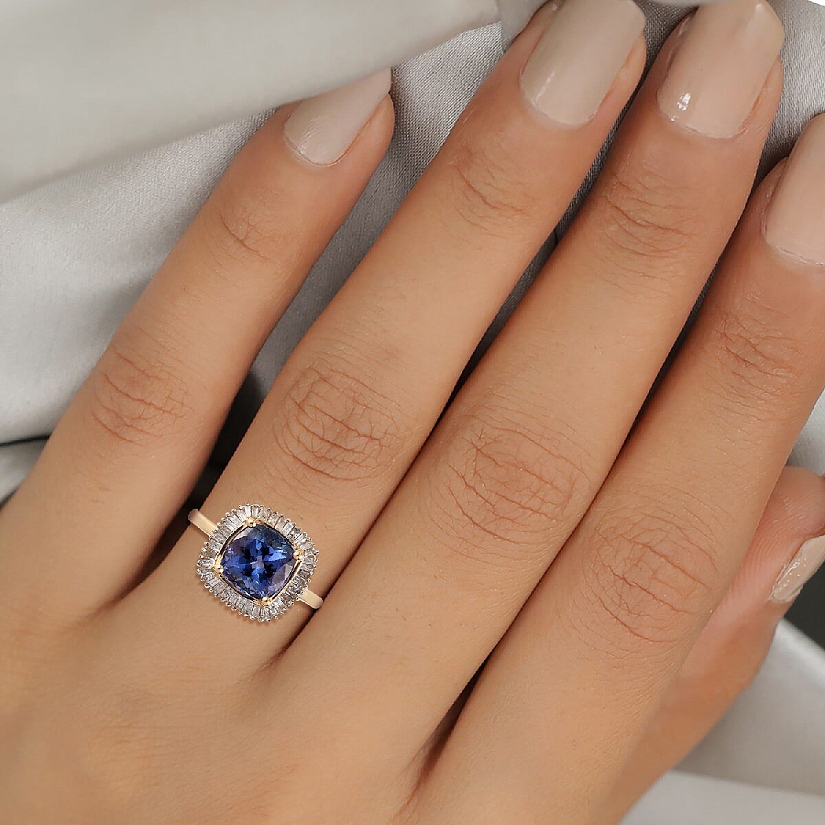 9K Yellow Gold Tanzanite and Diamond Ring 2.750 Ct.