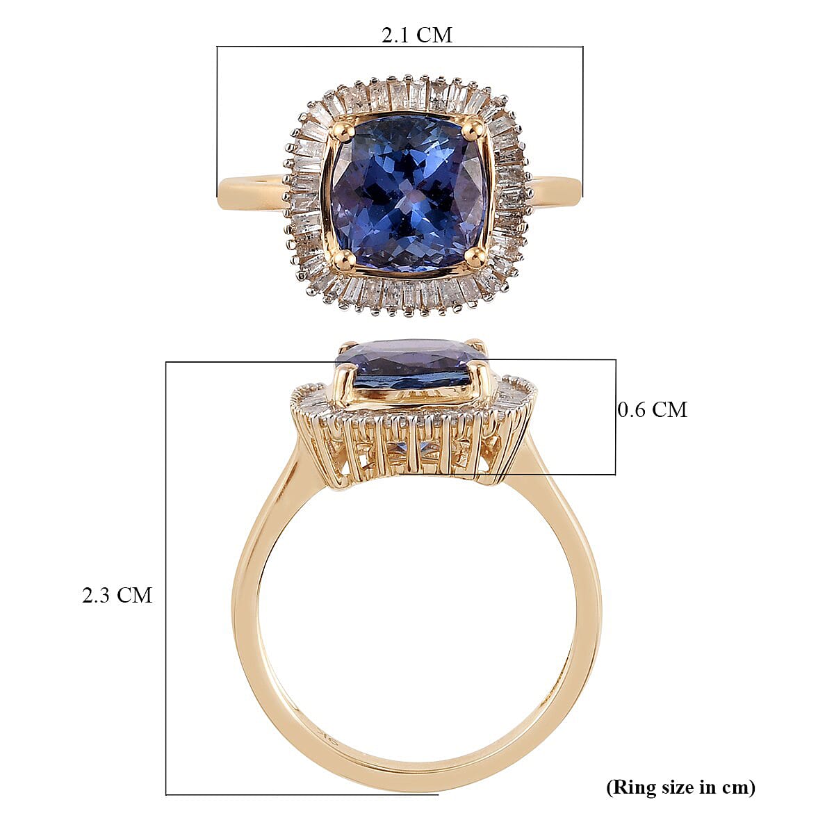 9K Yellow Gold Tanzanite and Diamond Ring 2.750 Ct.