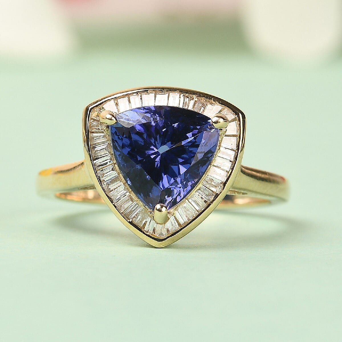 9K Yellow Gold Tanzanite and Diamond Ring 2.330 Ct.