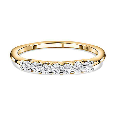 0.23 Ct Moissanite 7 Stone Sleek Wedding Band Ring in 9K Yellow Gold