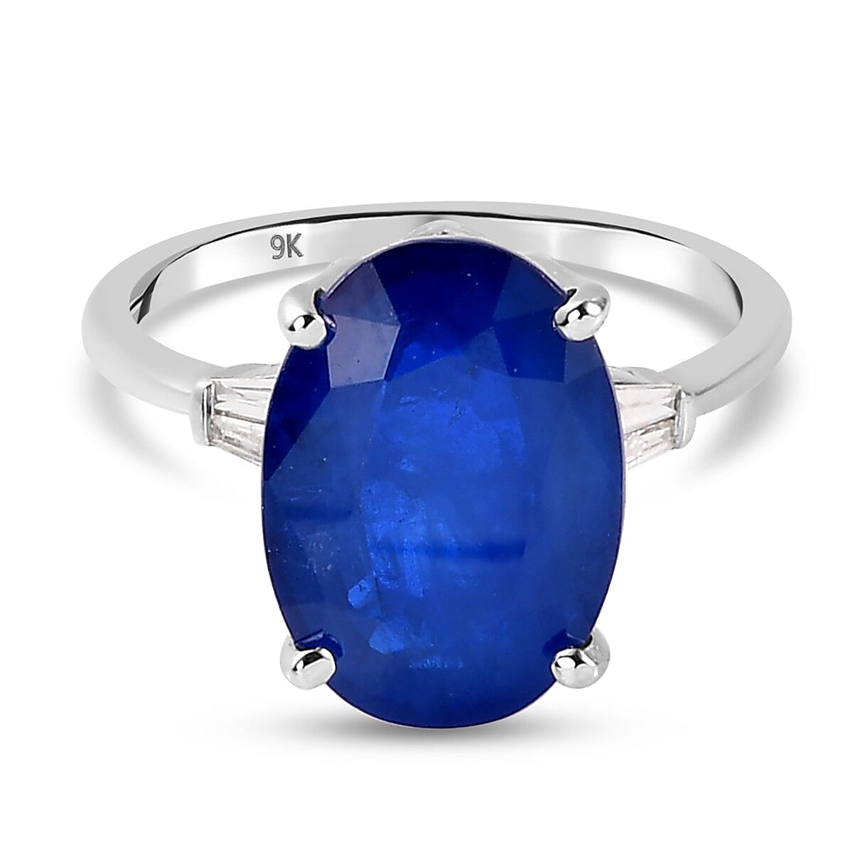 9K White Gold  AA Diffused Blue Spinel and Diamond Ring 6.64 Ct