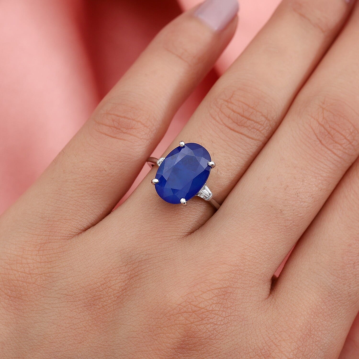 9K White Gold  AA Diffused Blue Spinel and Diamond Ring 6.64 Ct