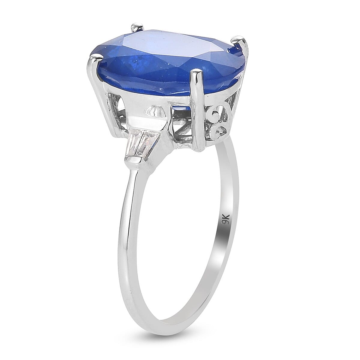 9K White Gold  AA Diffused Blue Spinel and Diamond Ring 6.64 Ct