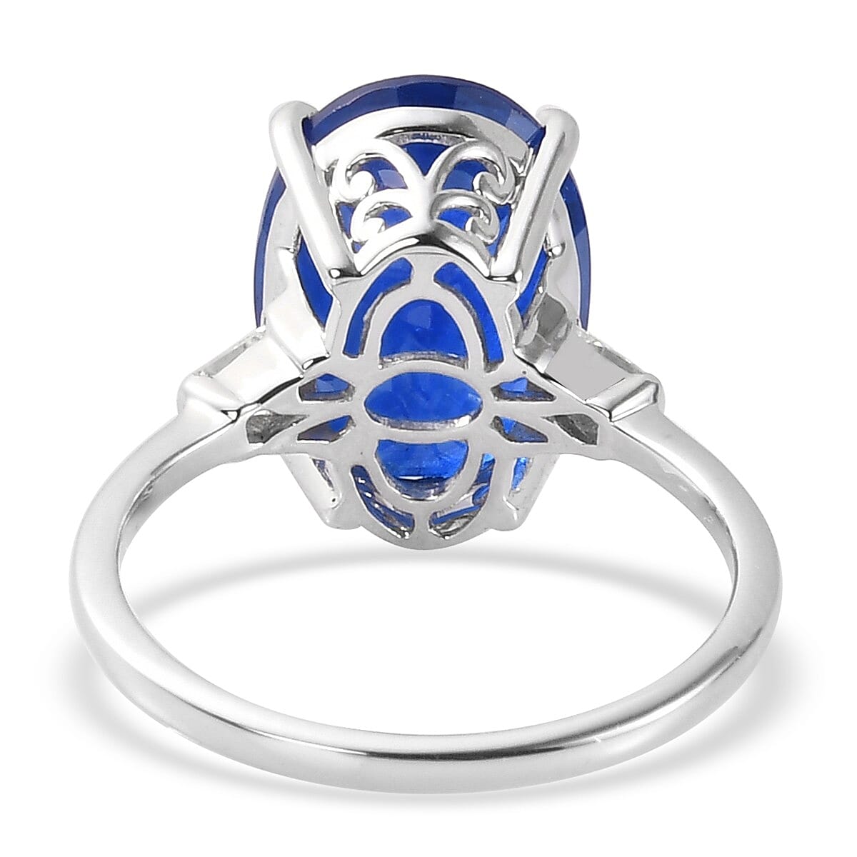 9K White Gold  AA Diffused Blue Spinel and Diamond Ring 6.64 Ct