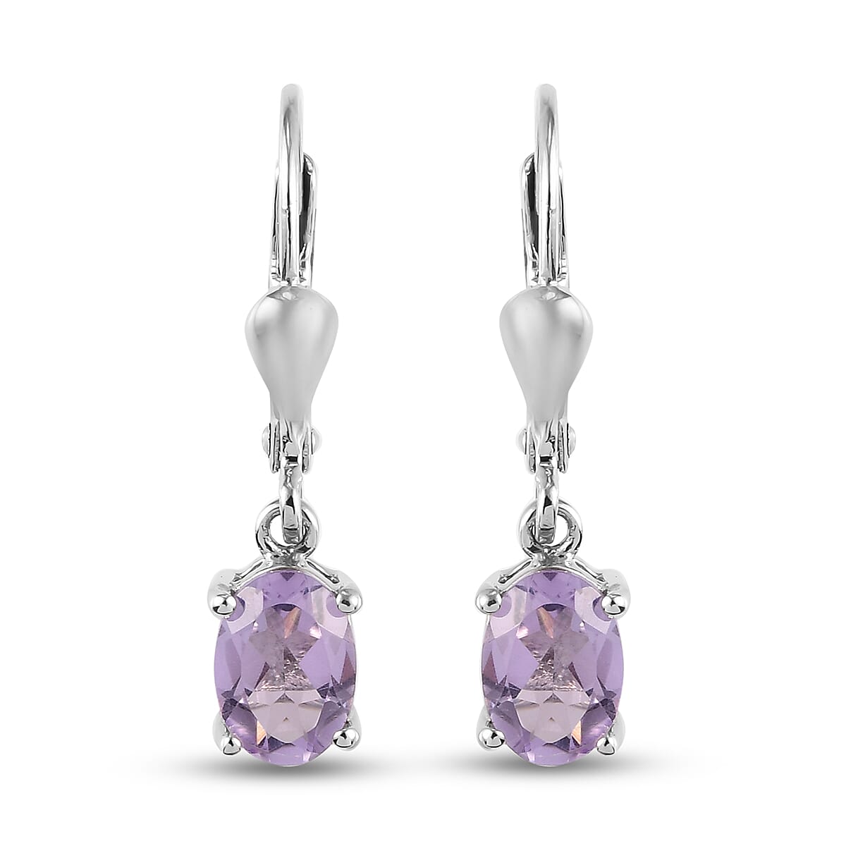 Pink Amethyst Lever Back Earrings in Platinum Overlay Sterling Silver 1.39 Ct.