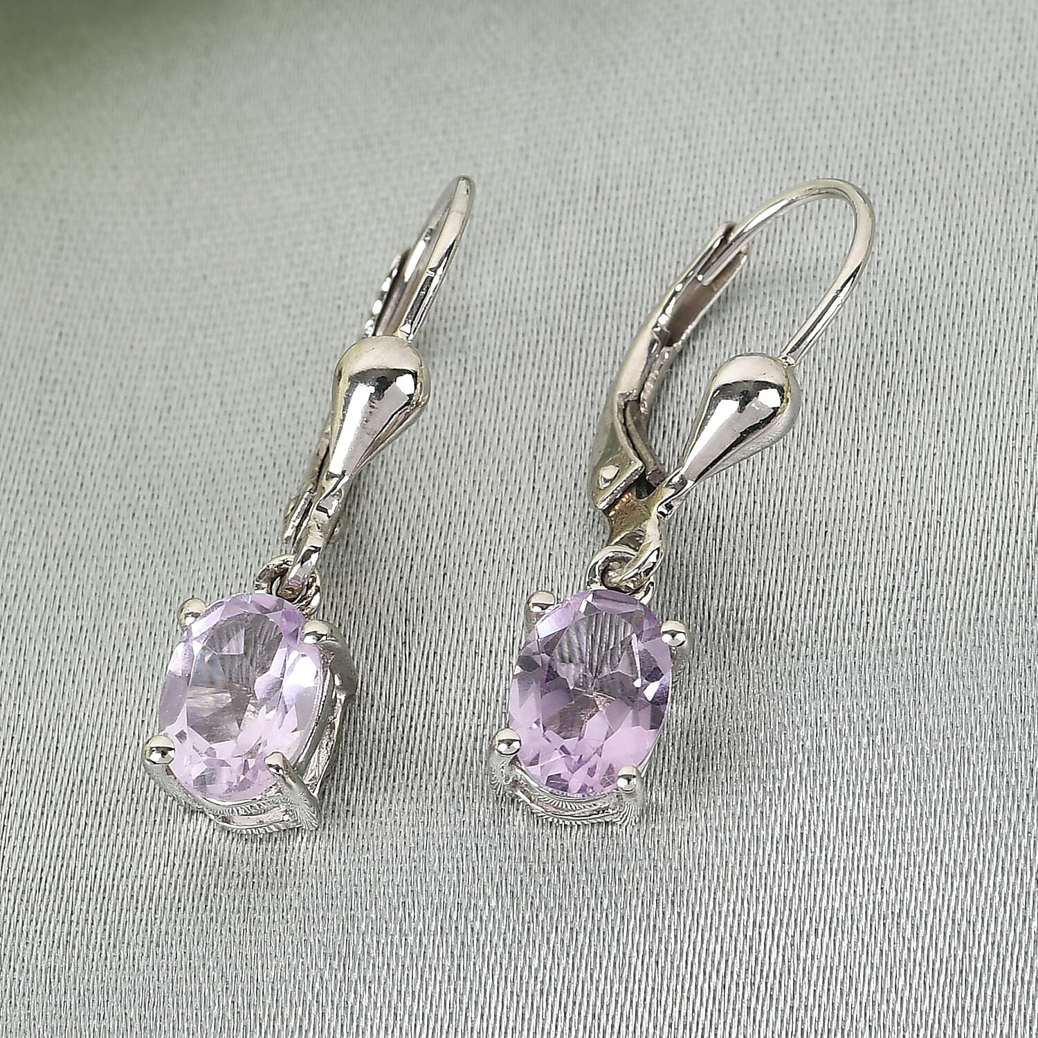 Pink Amethyst Lever Back Earrings in Platinum Overlay Sterling Silver 1.39 Ct.