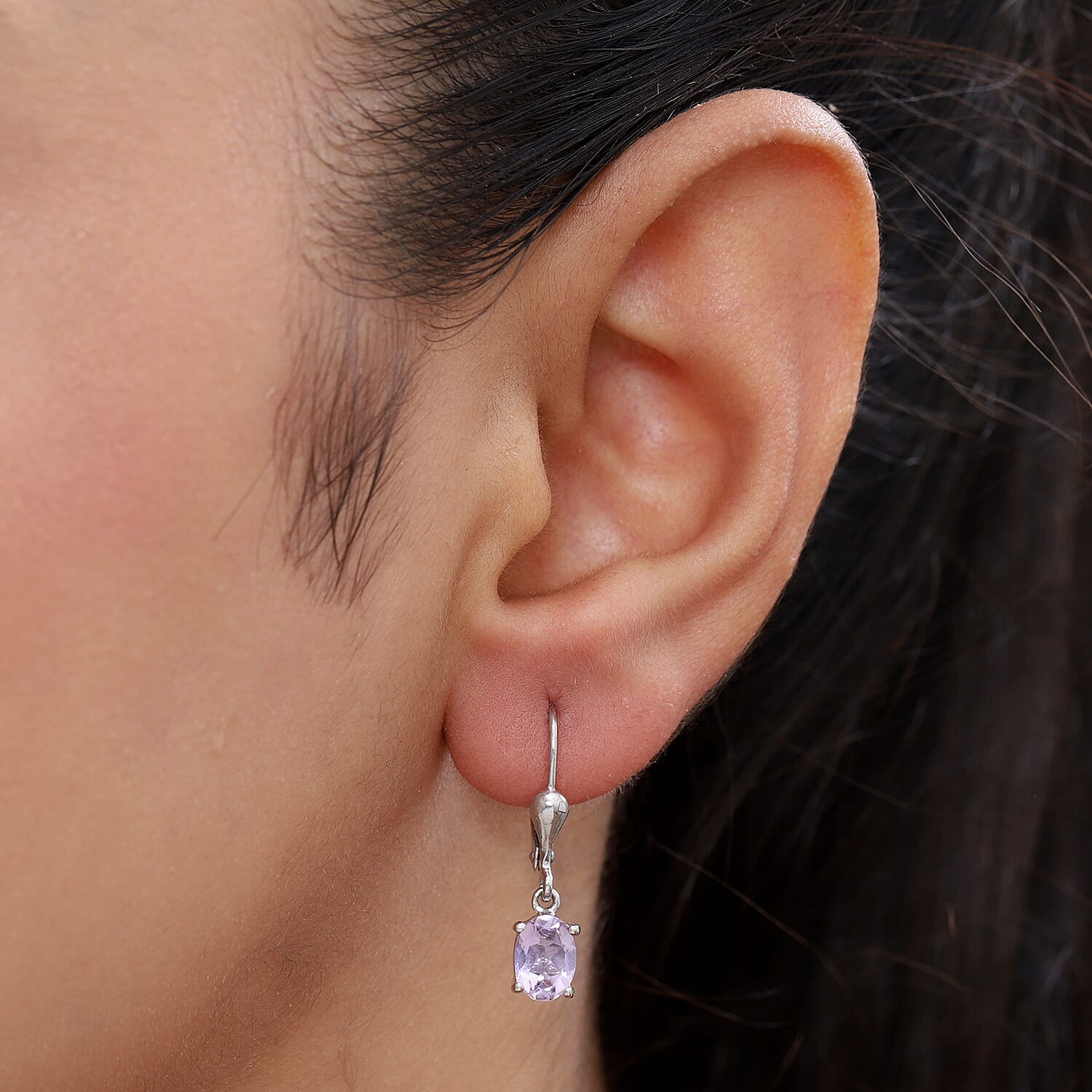 Pink Amethyst Lever Back Earrings in Platinum Overlay Sterling Silver 1.39 Ct.