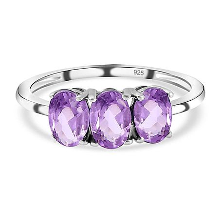 Amethyst Trilogy Ring in Platinum Overlay Sterling Silver