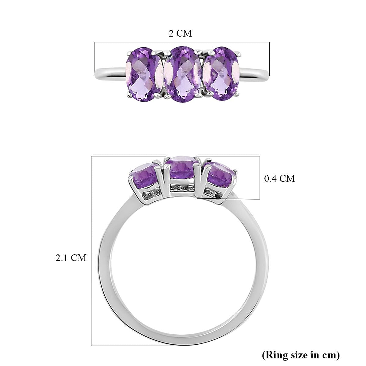 African Amethyst Trilogy Ring in Sterling Silver