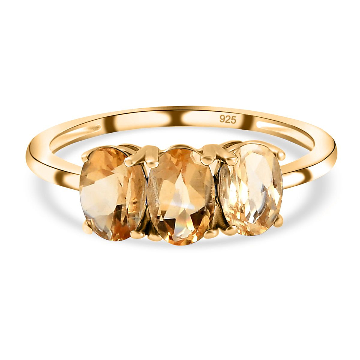 1.230 Ct.Citrine Trilogy Ring in 18K Yellow Gold Vermeil Over Sterling Silver