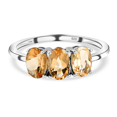 Citrine Trilogy Ring in Platinum Overlay Sterling Silver