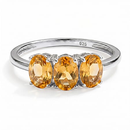 Citrine Trilogy Ring in Platinum Overlay Sterling Silver