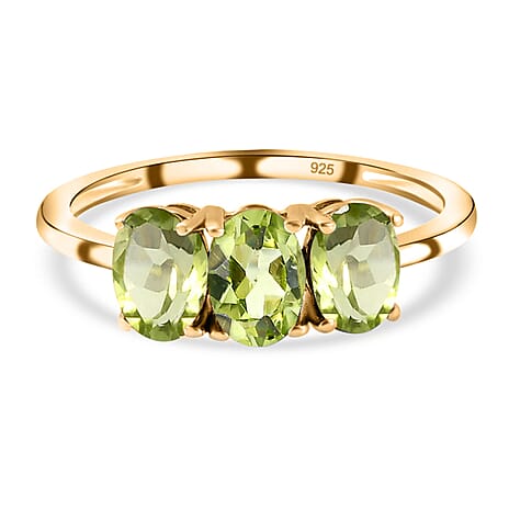 Hebei Peridot Triology  Ring in 18K Vermeil Yellow Gold Plated Sterling Silver 1.51 Ct.