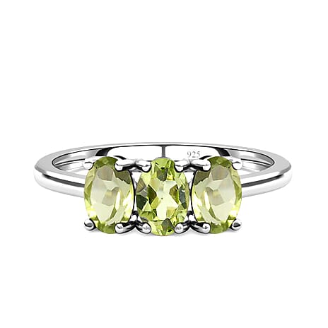 Hebei Peridot 3 Stone Ring in Platinum Overlay Sterling Silver 1.45 Ct.