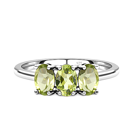 Hebei Peridot Trilogy Ring in Platinum Overlay Sterling Silver