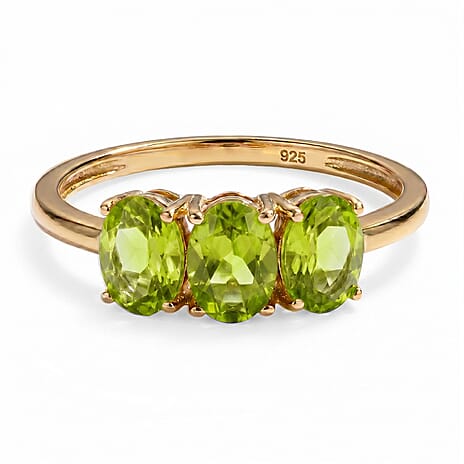 Hebei Peridot Triology Ring in 18K Vermeil Yellow Gold Plated Sterling Silver 1.51 Ct.