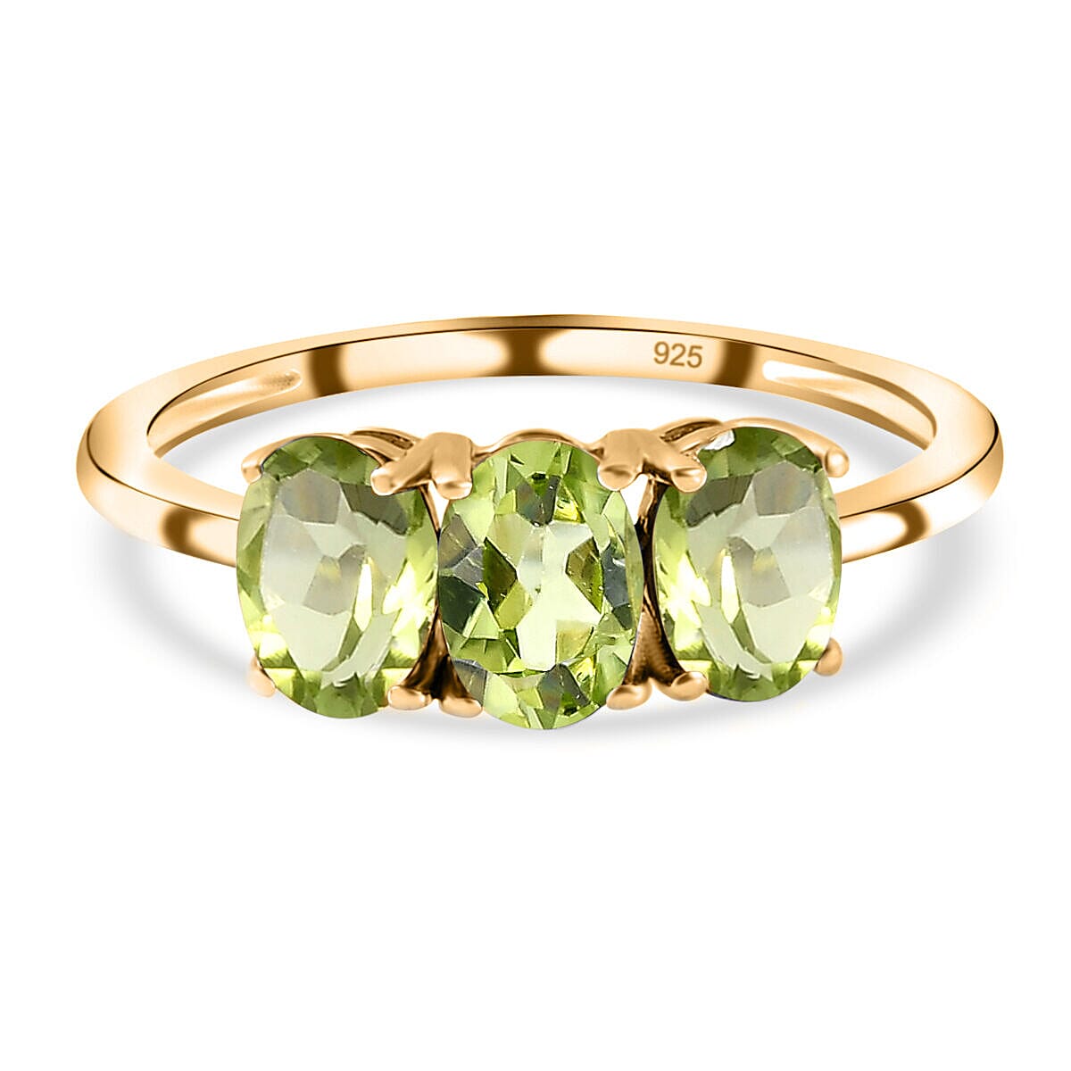 Hebei Peridot Triology Ring in 18K Vermeil Yellow Gold Plated Sterling Silver 1.53 Ct.