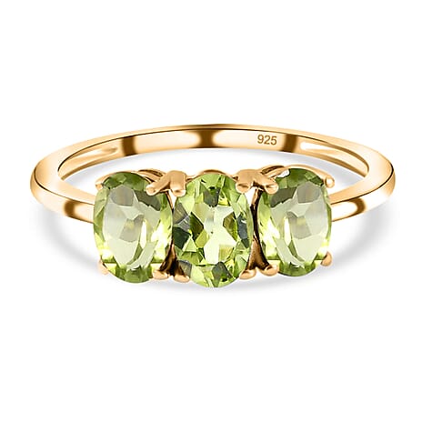 Hebei Peridot Triology Ring in 18K Vermeil Yellow Gold Plated Sterling Silver 1.53 Ct.