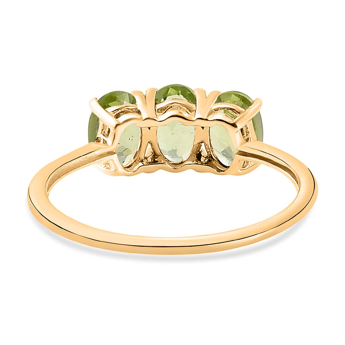 Hebei Peridot Triology Ring in 18K Vermeil Yellow Gold Plated Sterling Silver 1.53 Ct.