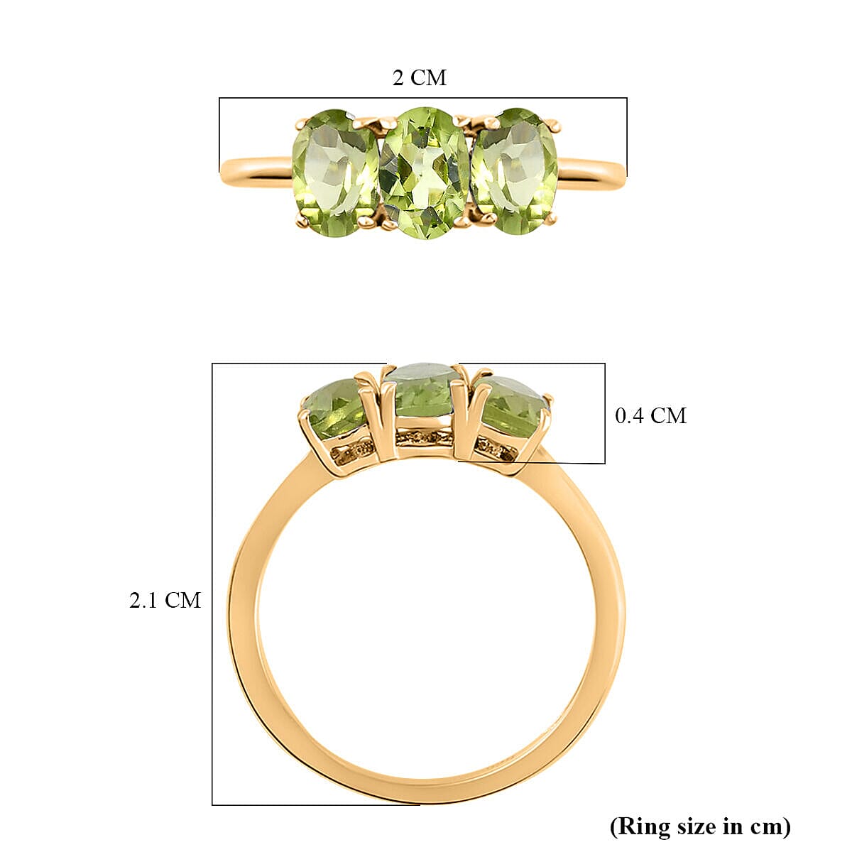 Hebei Peridot Triology Ring in 18K Vermeil Yellow Gold Plated Sterling Silver 1.53 Ct.
