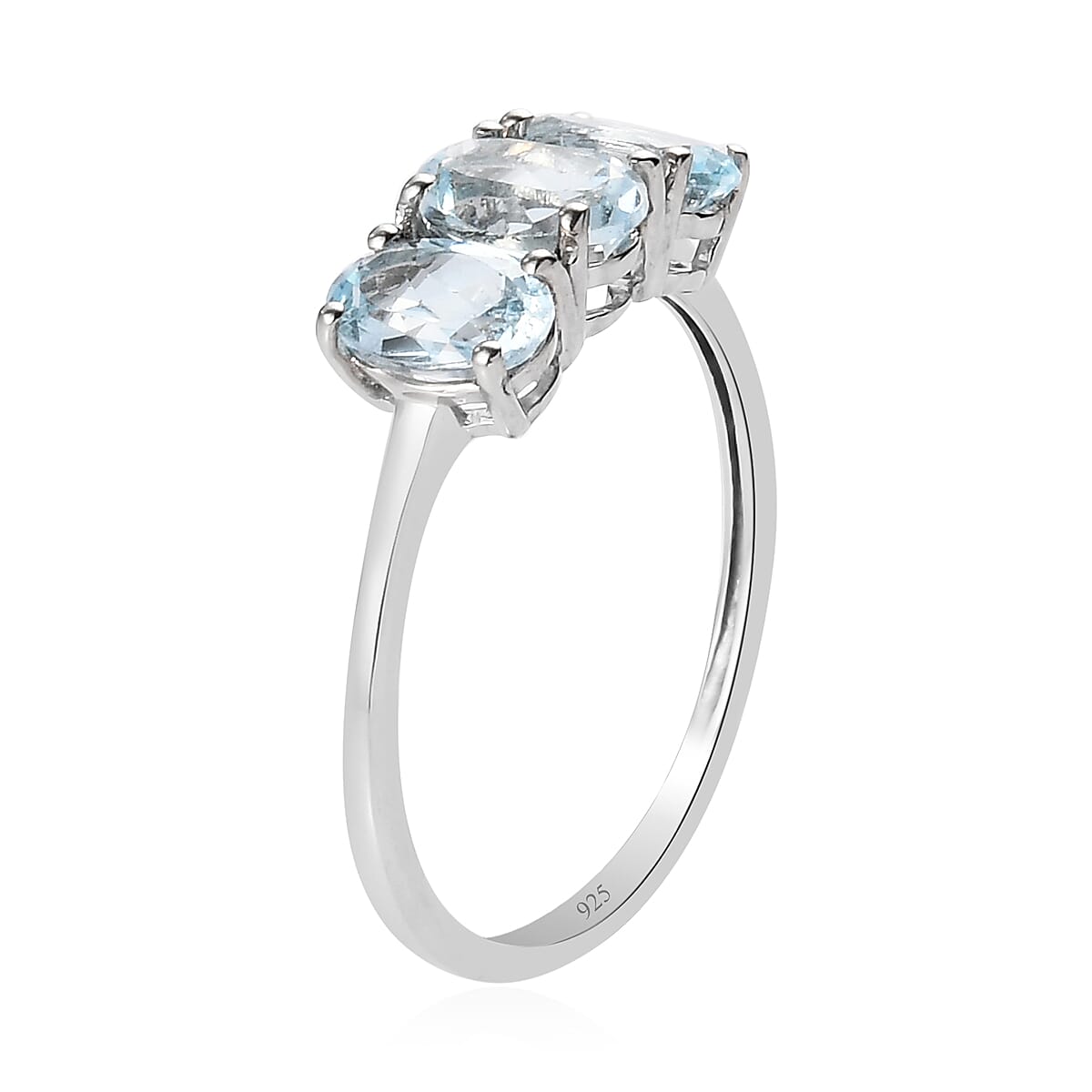 Sky Blue Topaz  3 Stone Ring in Platinum Overlay Sterling Silver 1.68 Ct.