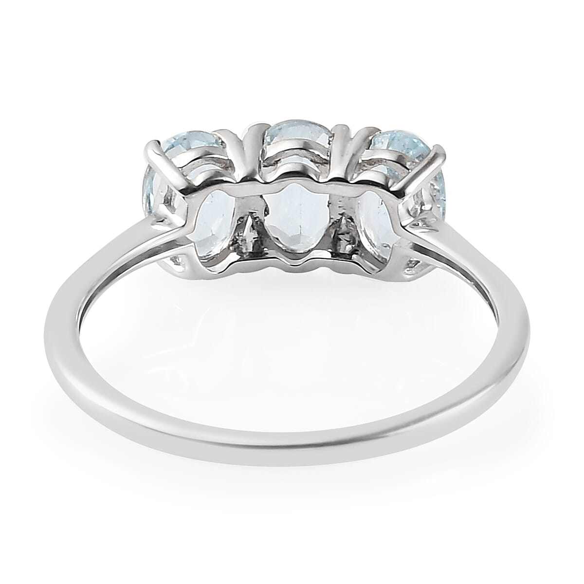 Sky Blue Topaz  3 Stone Ring in Platinum Overlay Sterling Silver 1.68 Ct.