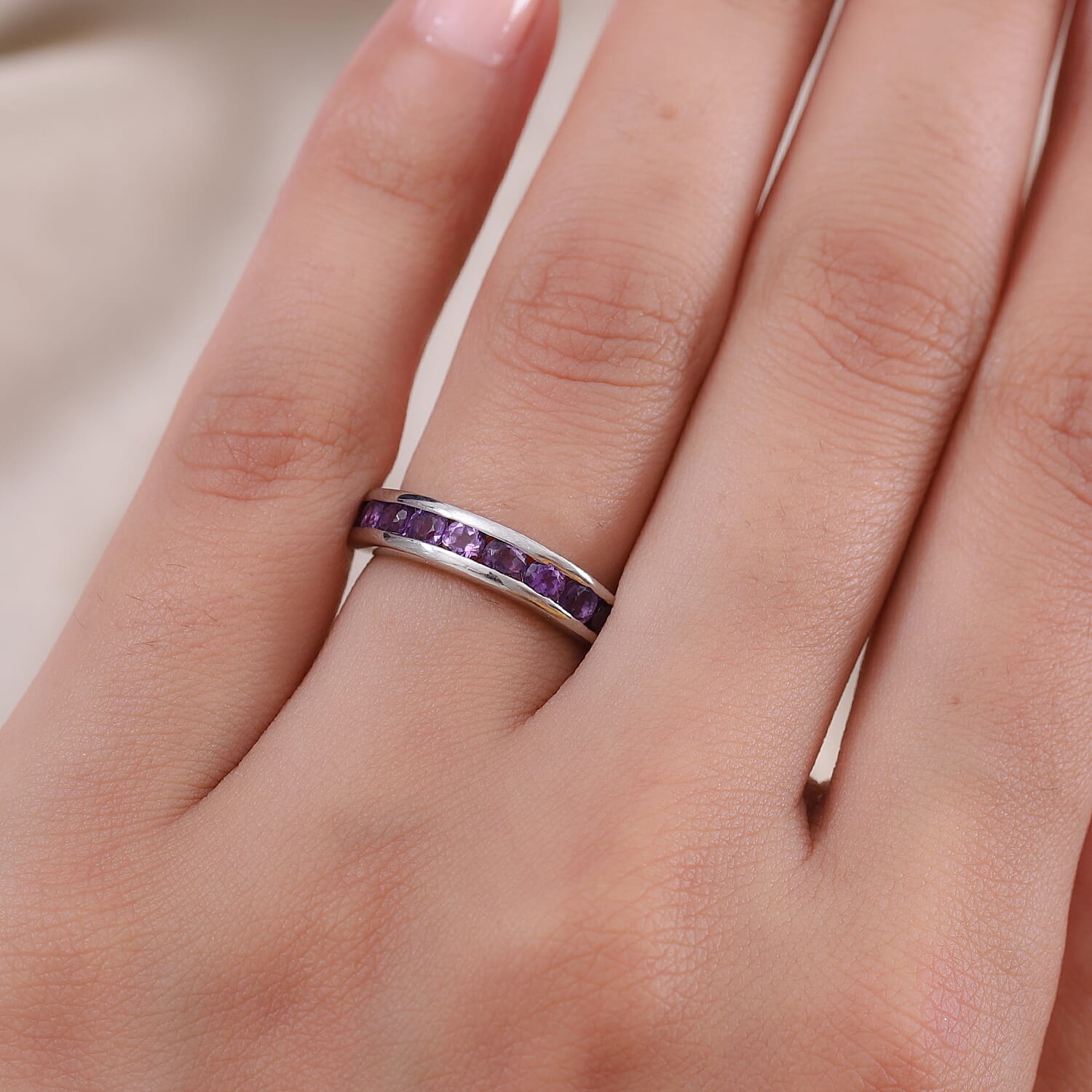 Amethyst Ring in Platinum Overlay Sterling Silver .0.93 Ct. 1.83 Gms
