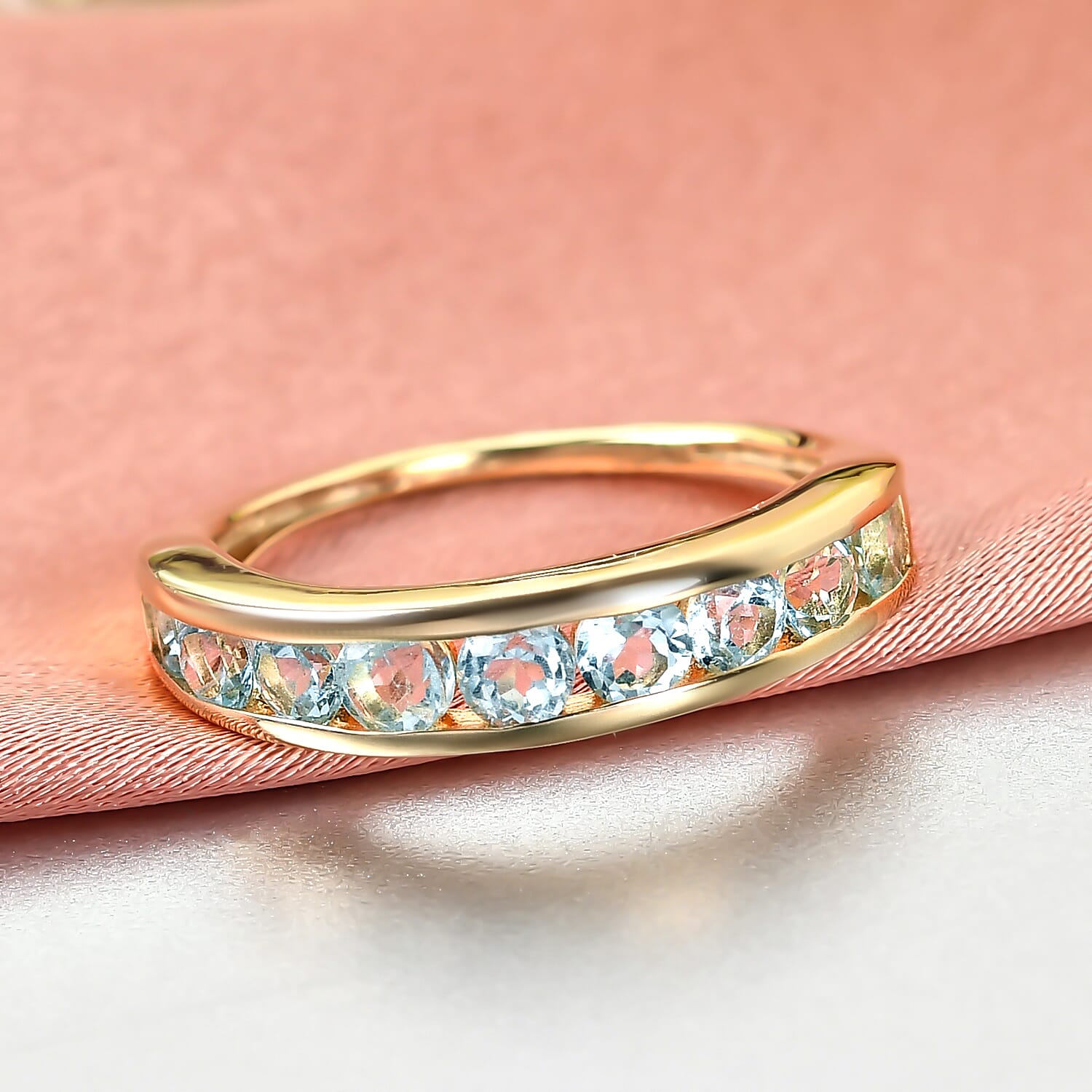 Skyblue Topaz Ring in 14K Gold Overlay Sterling Silver 1.17 Ct.