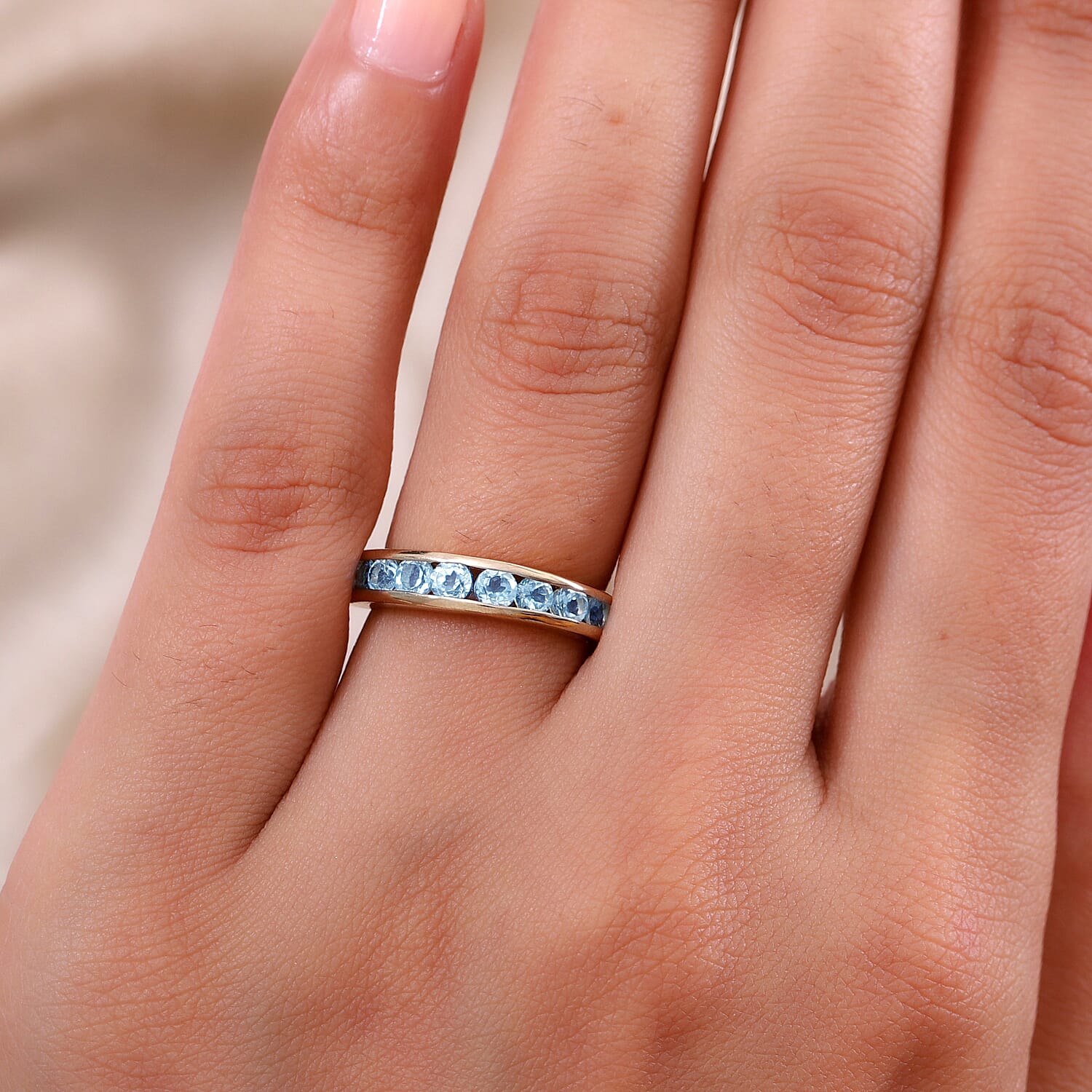 Skyblue Topaz Ring in 14K Gold Overlay Sterling Silver 1.17 Ct.