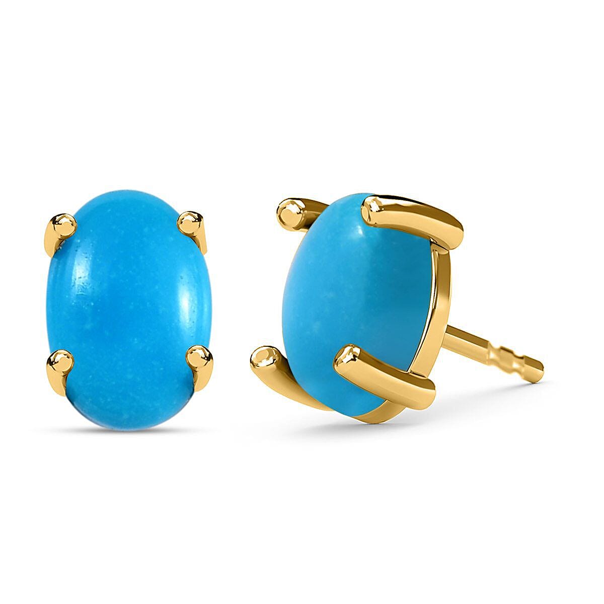 Arizona Sleeping Beauty Turquoise Solitaire Stud Earrings (with Push Post) in 18K Vermeil Yellow Gold Plated Sterling Silver 1.13 Ct.