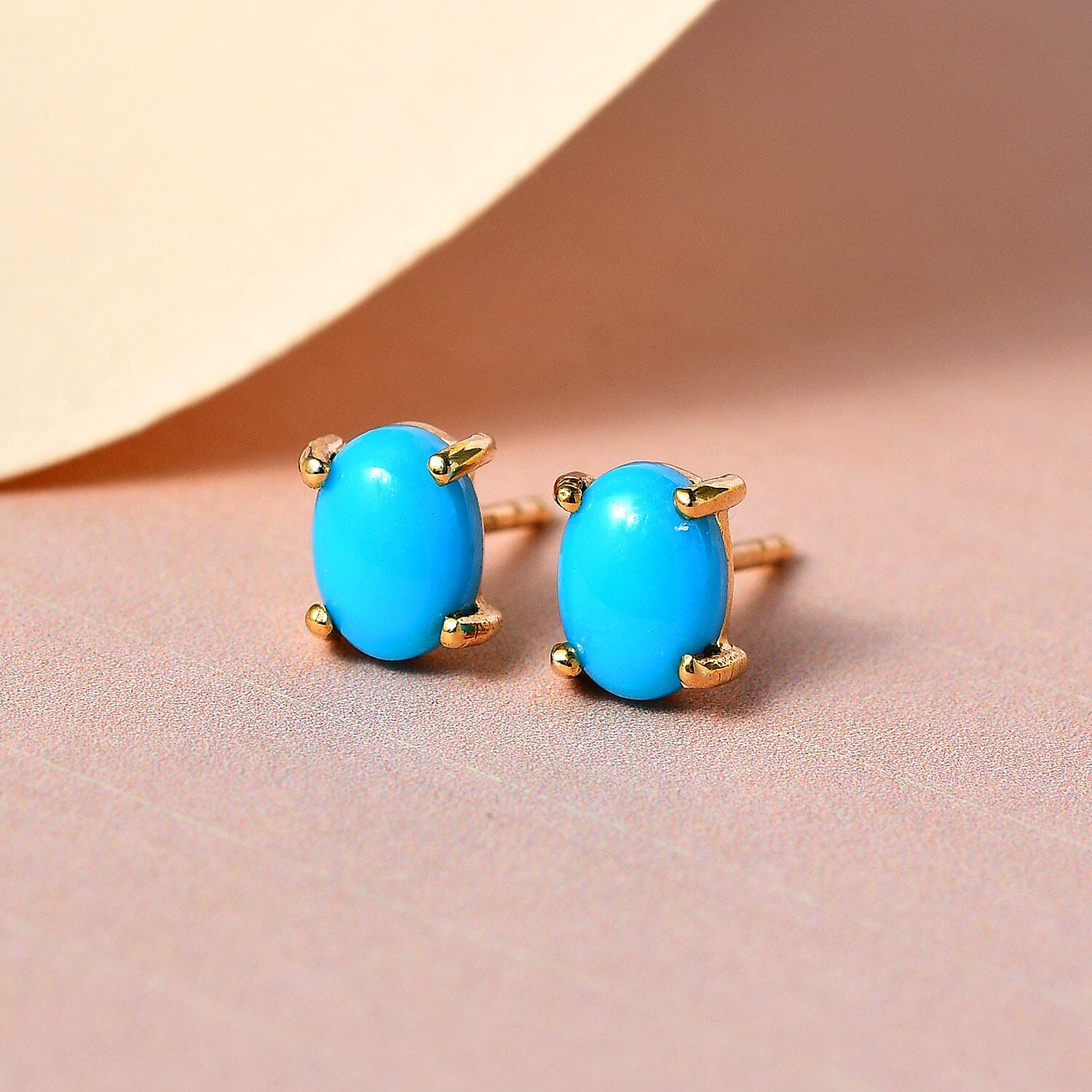 Arizona Sleeping Beauty Turquoise Solitaire Stud Earrings (with Push Post) in 18K Vermeil Yellow Gold Plated Sterling Silver 1.13 Ct.