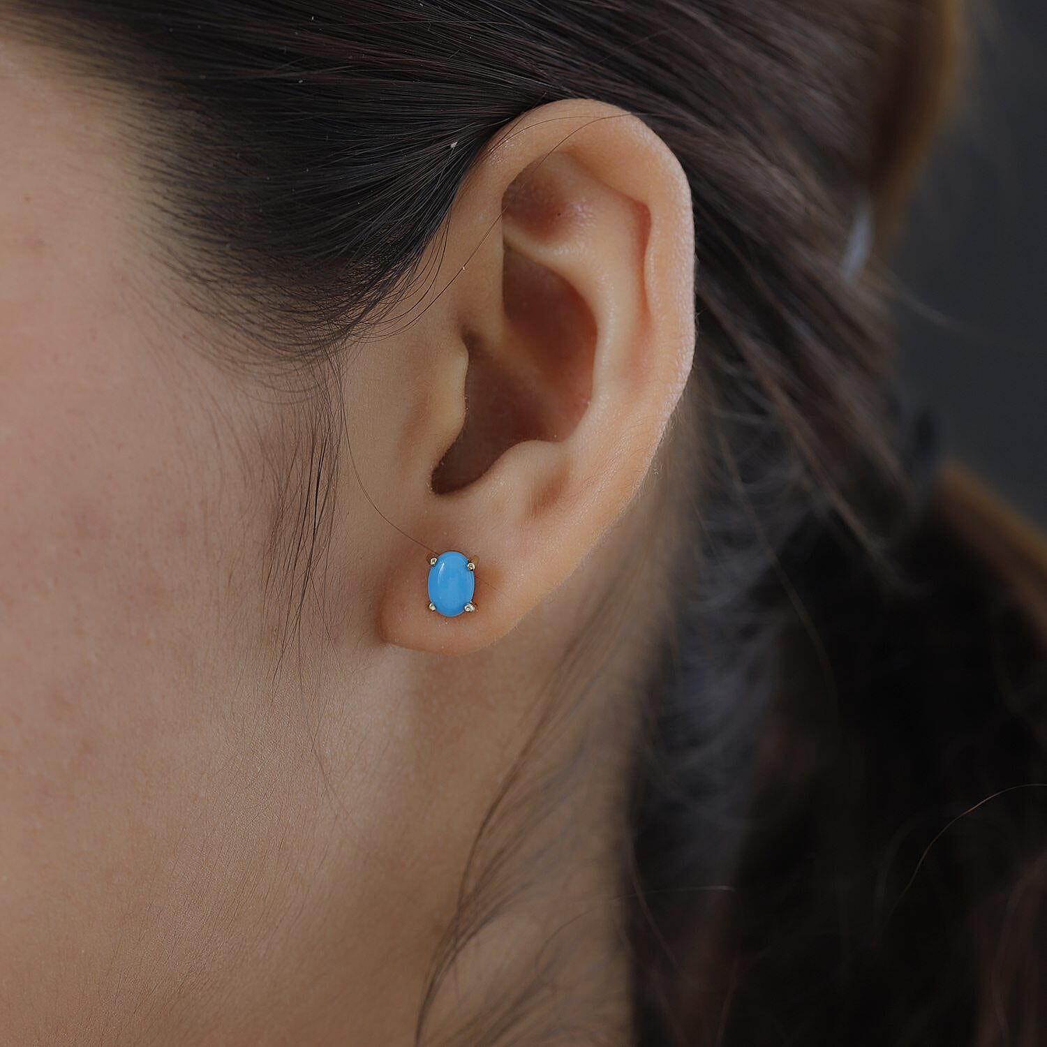 Arizona Sleeping Beauty Turquoise Solitaire Stud Earrings (with Push Post) in 18K Vermeil Yellow Gold Plated Sterling Silver 1.13 Ct.