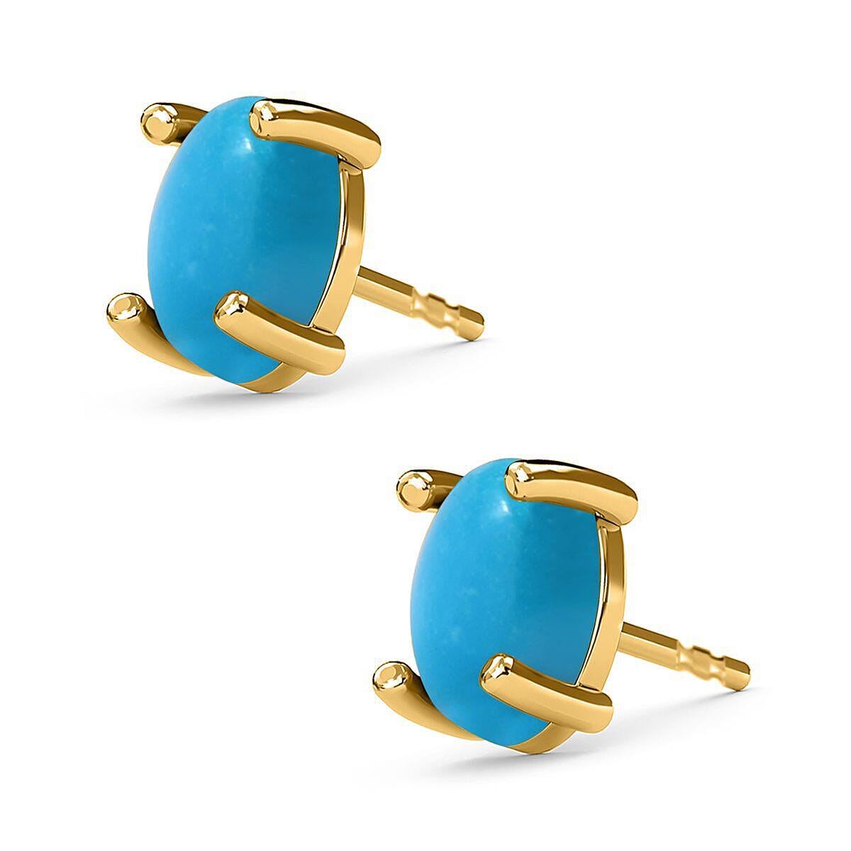 Arizona Sleeping Beauty Turquoise Solitaire Stud Earrings (with Push Post) in 18K Vermeil Yellow Gold Plated Sterling Silver 1.13 Ct.