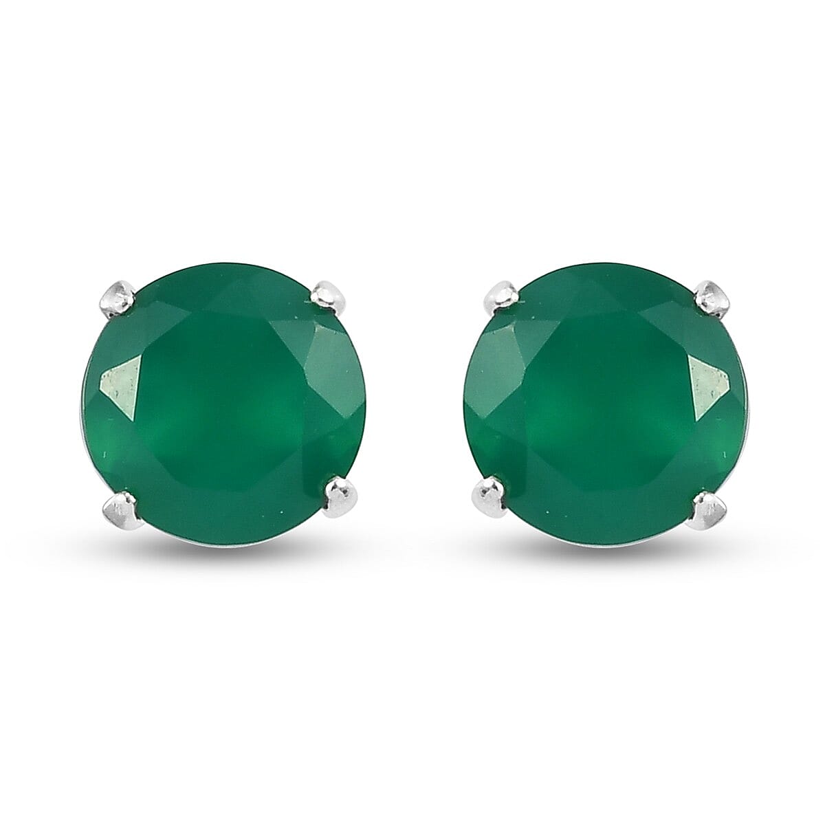 Green Onyx Stud Earrings (with Push Back) in Sterling Silver 1.43 Ct.