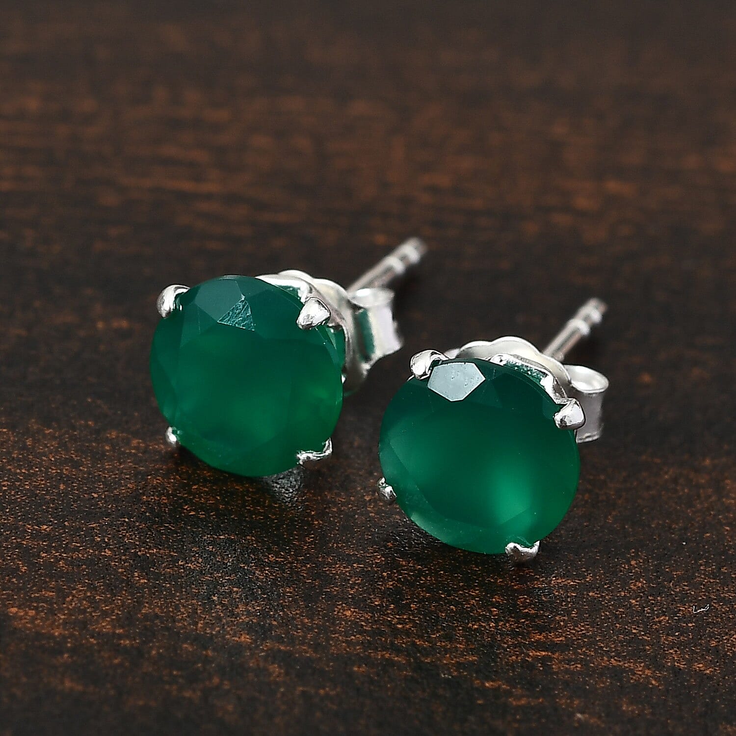 Green Onyx Stud Earrings (with Push Back) in Sterling Silver 1.43 Ct.