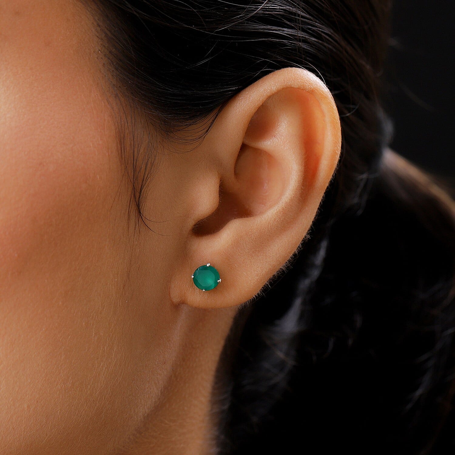 Green Onyx Stud Earrings (with Push Back) in Sterling Silver 1.43 Ct.