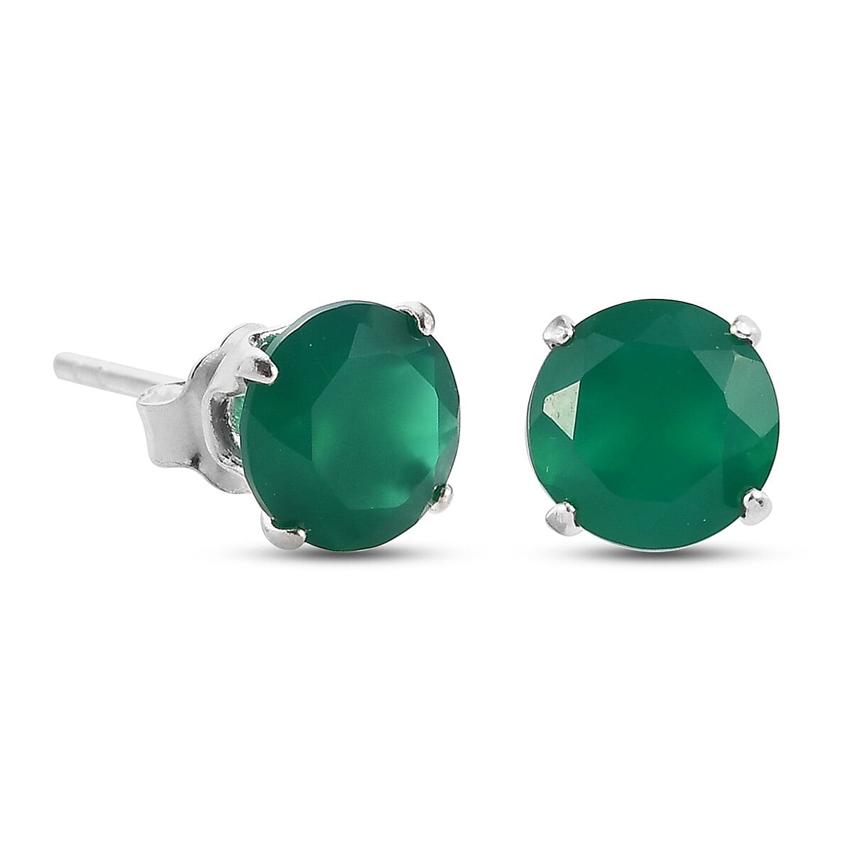Green Onyx Stud Earrings (with Push Back) in Sterling Silver 1.43 Ct.