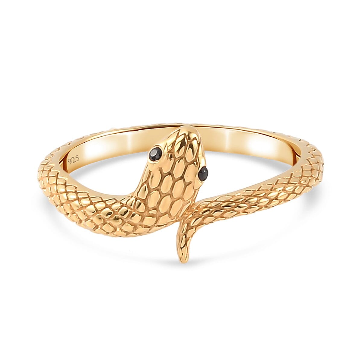 Black Spinel Snake Ring in 14K Gold Overlay Sterling Silver