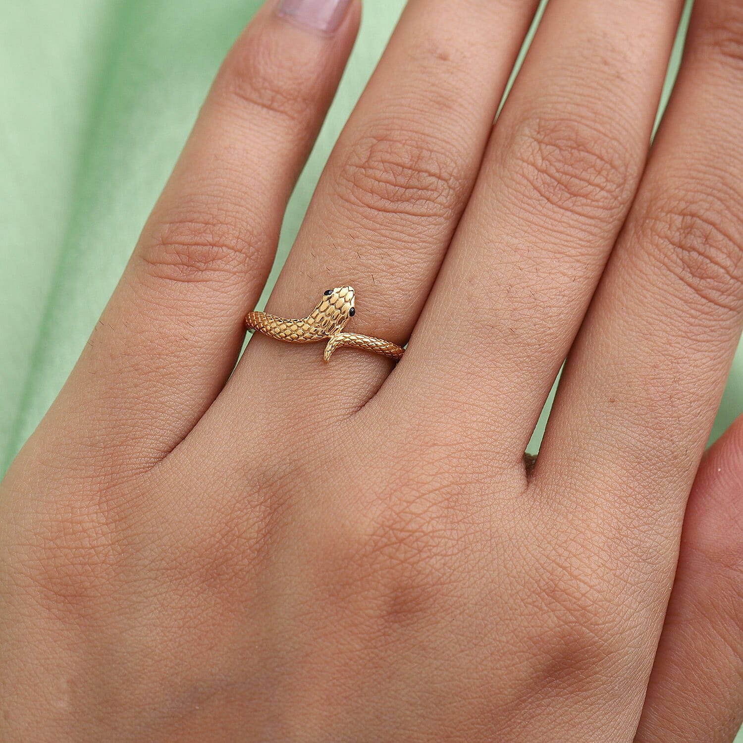 Black Spinel Snake Ring in 14K Gold Overlay Sterling Silver