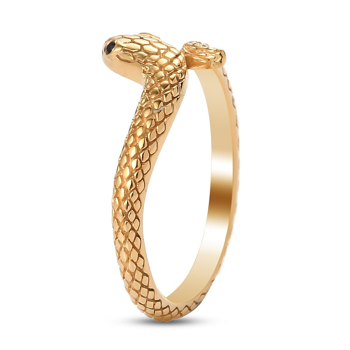 Black Spinel Snake Ring in 14K Gold Overlay Sterling Silver
