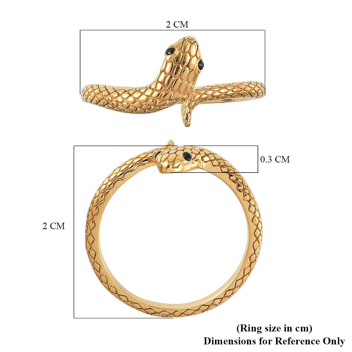 Black Spinel Snake Ring in 14K Gold Overlay Sterling Silver