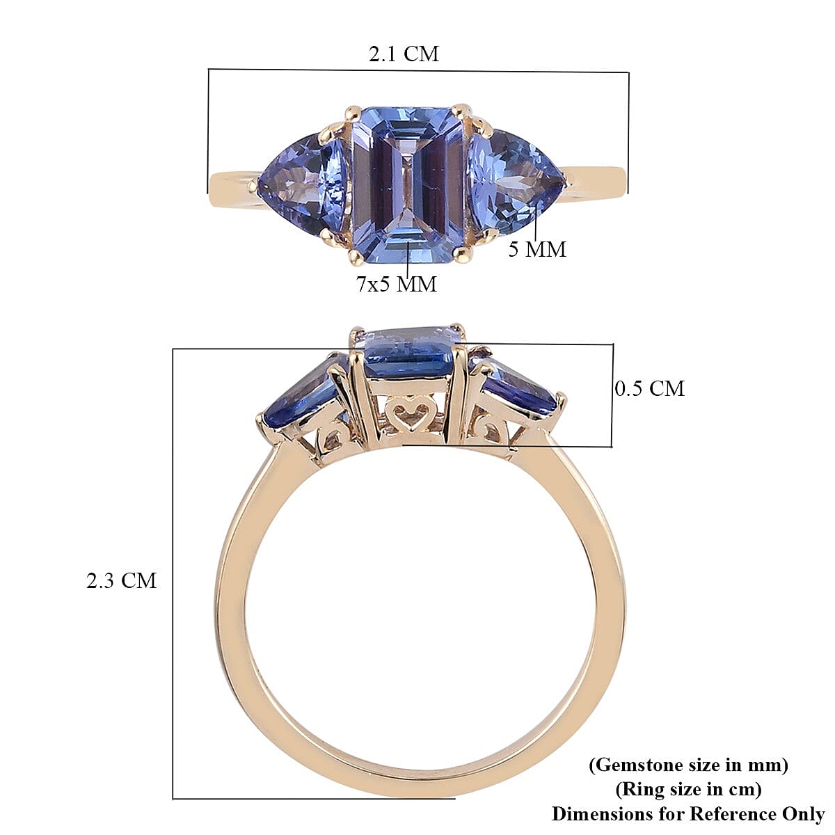 One Time Deal-9K Yellow Gold AAA Tanzanite Trilogy Ring 1.89 Ct.