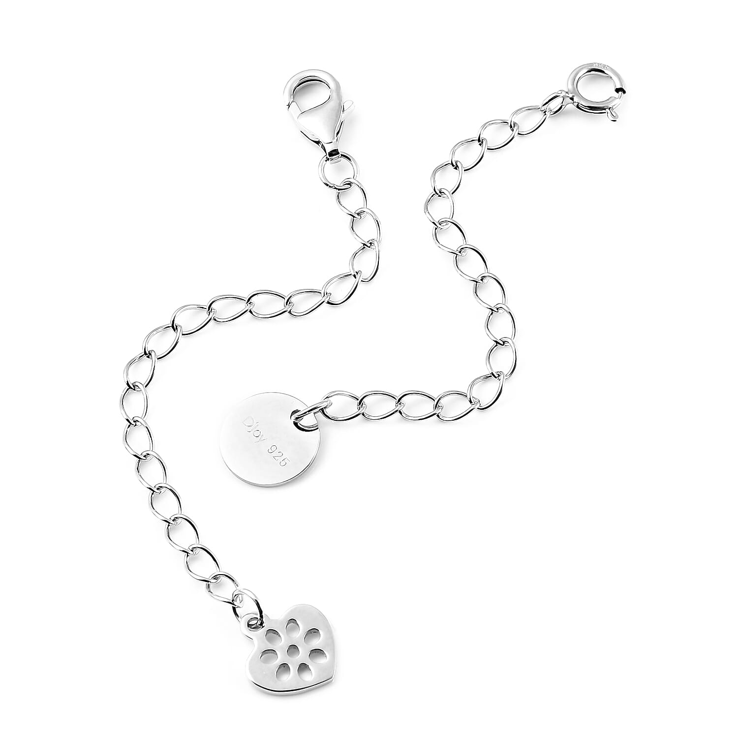 Set of 2 -  Chain Extender with Clasp in Rhodium Overlay Sterling Silver (Size 2 & 2.5 Inch)