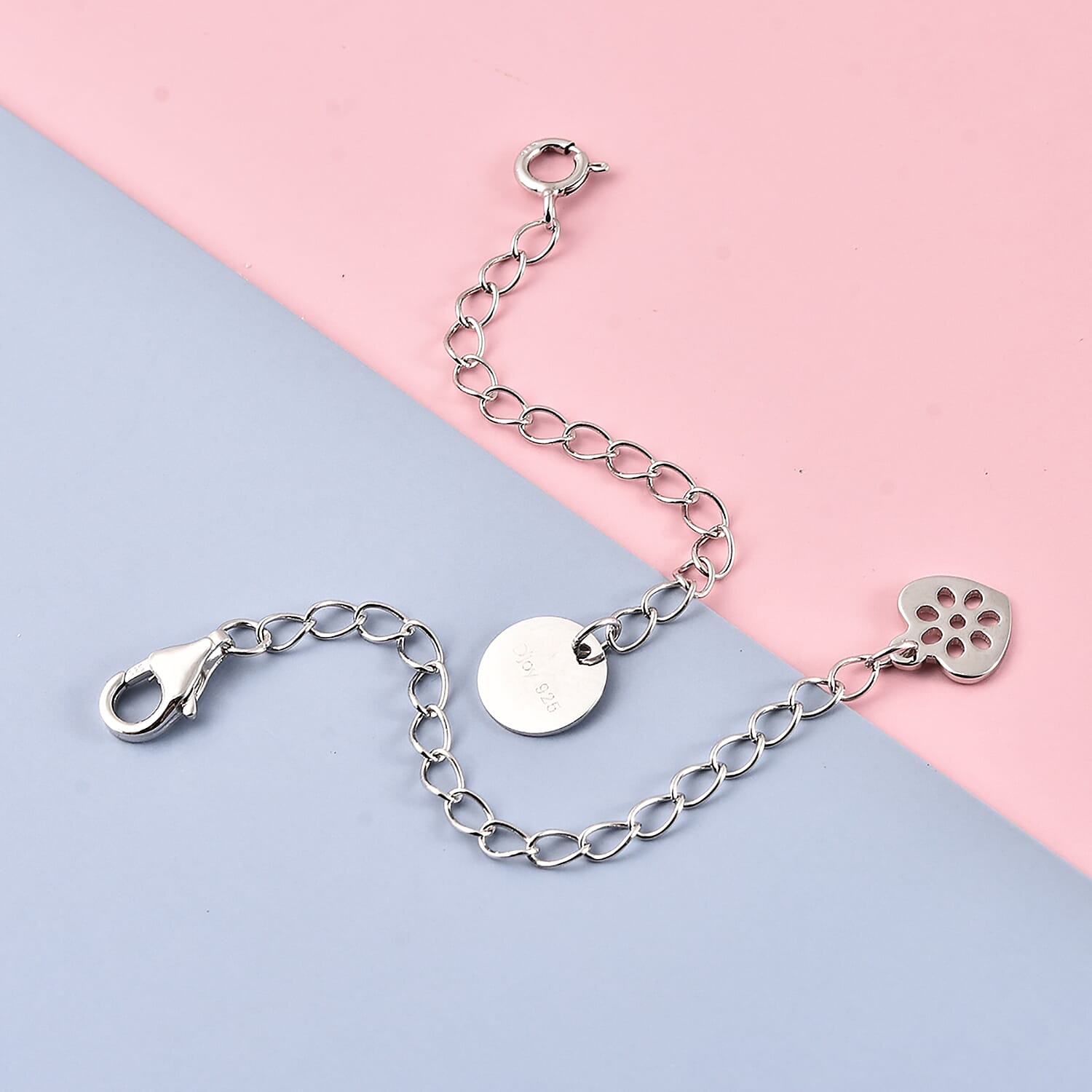 Set of 2 -  Chain Extender with Clasp in Rhodium Overlay Sterling Silver (Size 2 & 2.5 Inch)