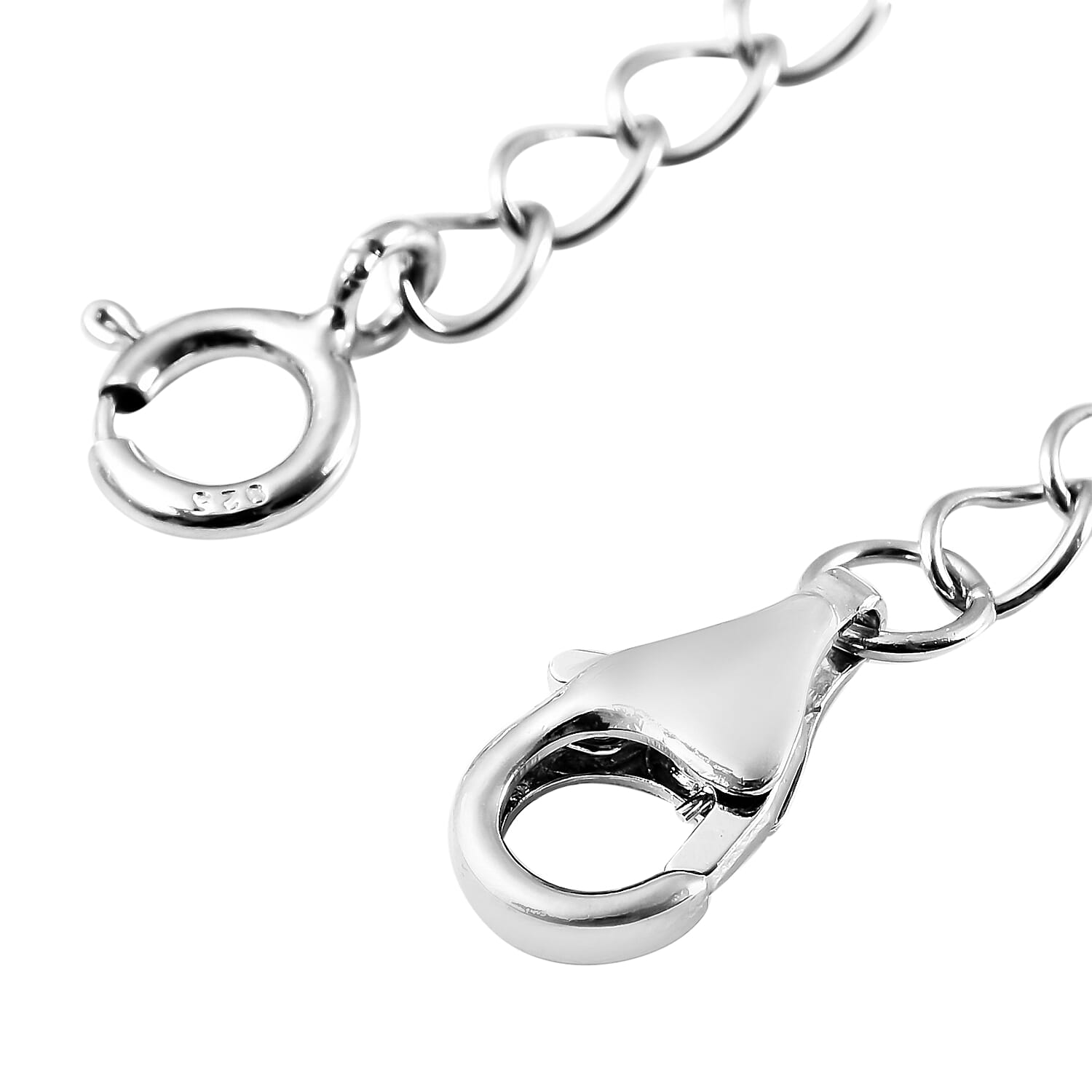 Set of 2 -  Chain Extender with Clasp in Rhodium Overlay Sterling Silver (Size 2 & 2.5 Inch)