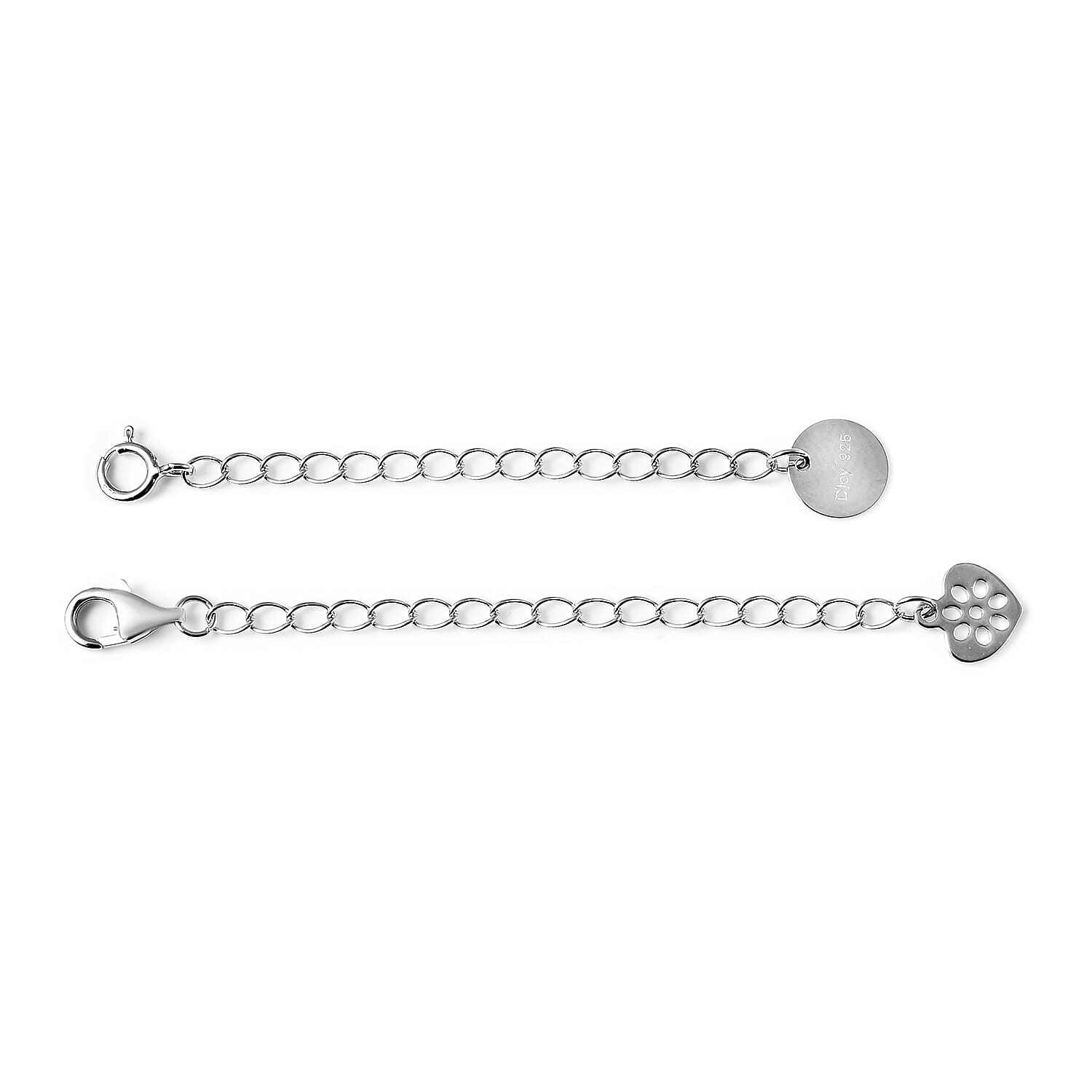 Set of 2 -  Chain Extender with Clasp in Rhodium Overlay Sterling Silver (Size 2 & 2.5 Inch)