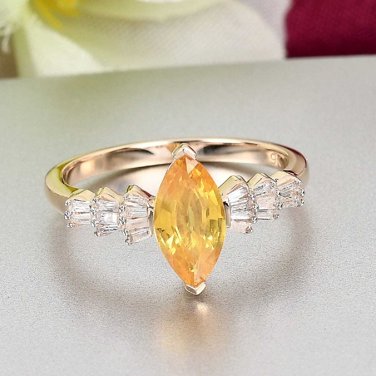 9K Yellow Gold AA Yellow Sapphire and Diamond Ring 1.37 Ct.