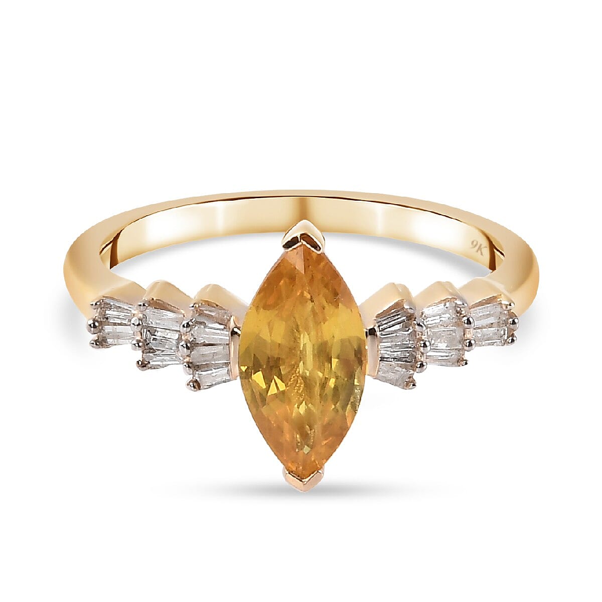9K Yellow Gold AA Yellow Sapphire and Diamond Ring 1.37 Ct.