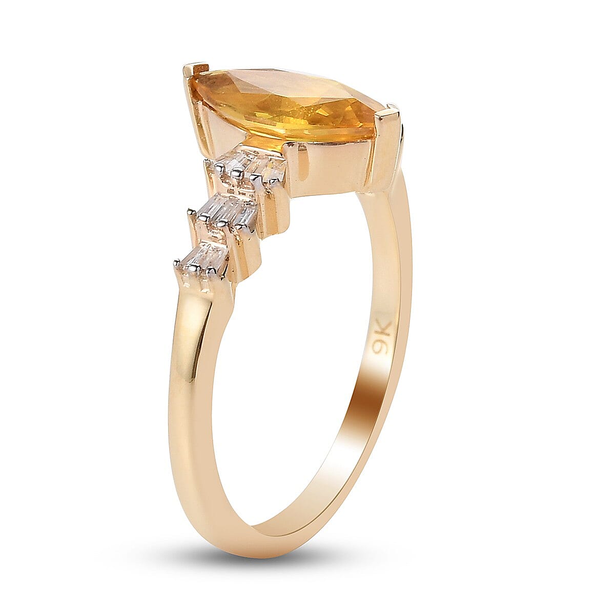 9K Yellow Gold AA Yellow Sapphire and Diamond Ring 1.37 Ct.